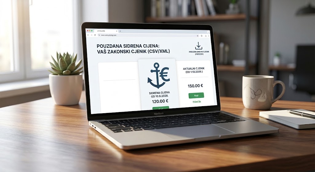 Primjer tehničke prilagodbe cjenika i isticanja sidrene cijene na web stranici.